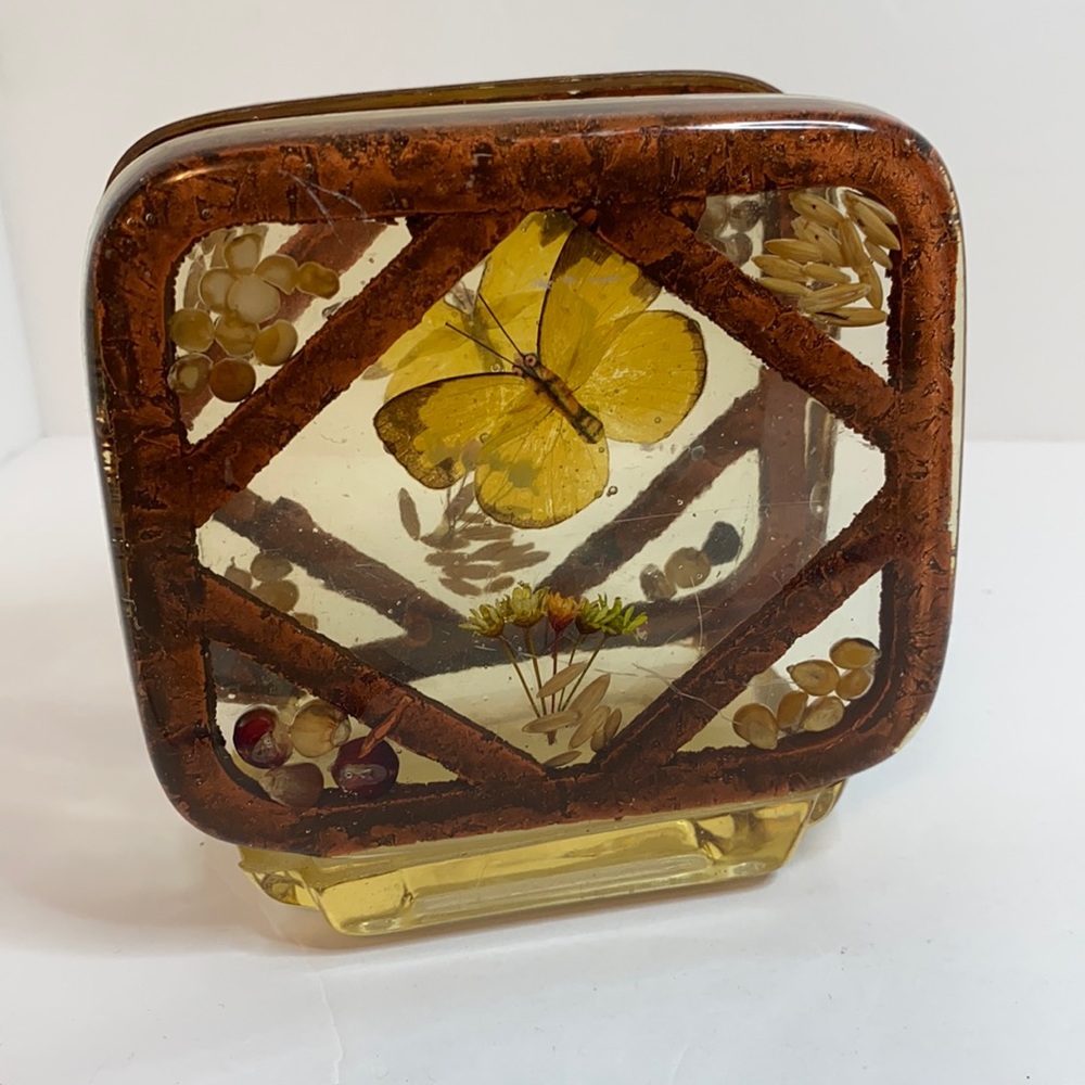 Vintage Lucite Acrylic Resin Preserved Butterfly Napkin Holder Letter Holder